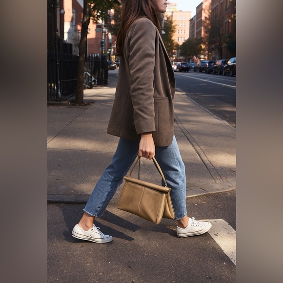Vintage Judith Leiber for Bonwit Teller Double-Gusset Frame Bag — Taupe Leather - Picture 15 of 16